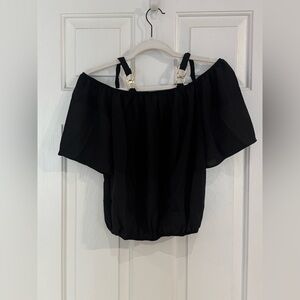 Black Off-Shoulder Blouse with Decorative Strap Detail